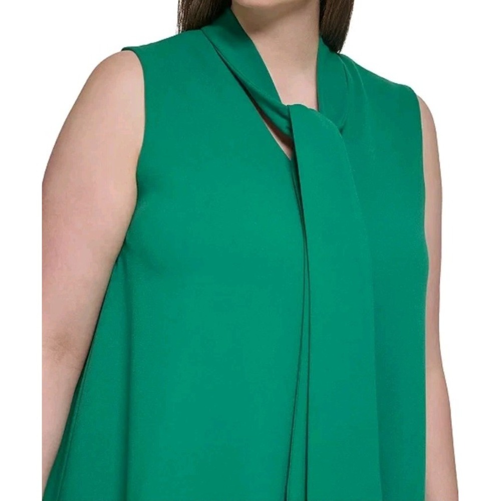 Calvin Klein Women's Green Tie Neck Sleeveless Scuba-crepe Short Shift Dress 14 - Picture 3 of 10